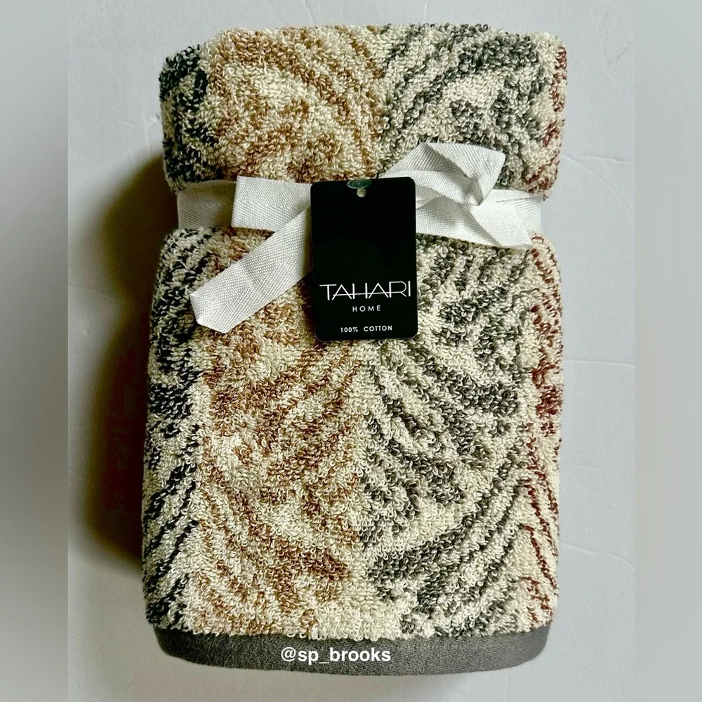 🎁8PC Tahari Bath Towel Set - Multi Decorative Cotton Towels - COCOA/CHAL